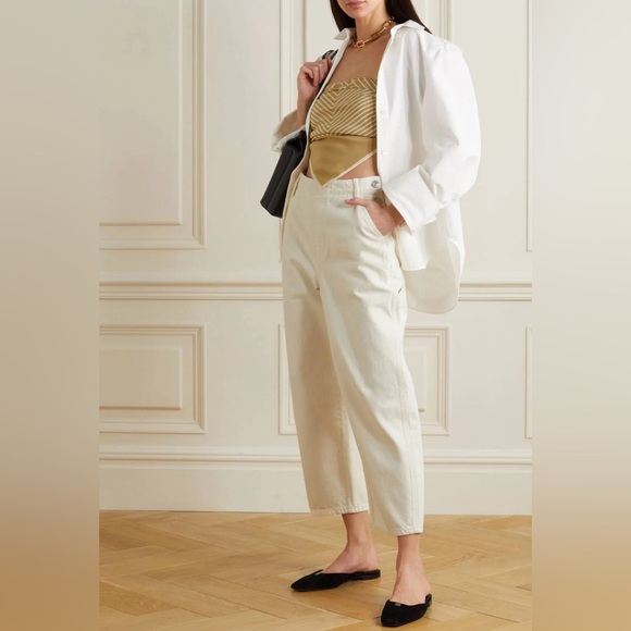 NWT FRAME Button Detail Crop Trousers Twill Pants Wide Leg 100% Cotton Size 24 - Picture 3 of 15